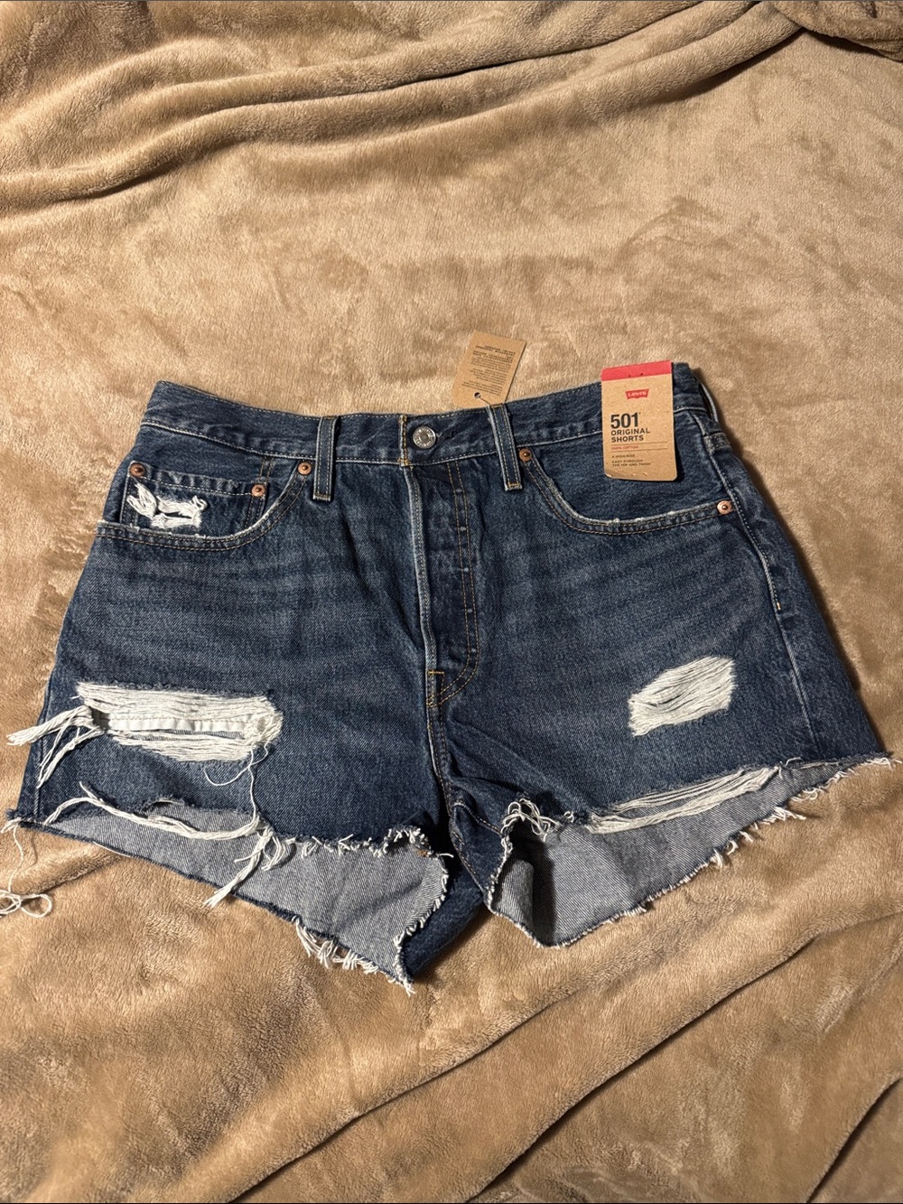 Levi's Dark Blue Distressed Denim Shorts - Women